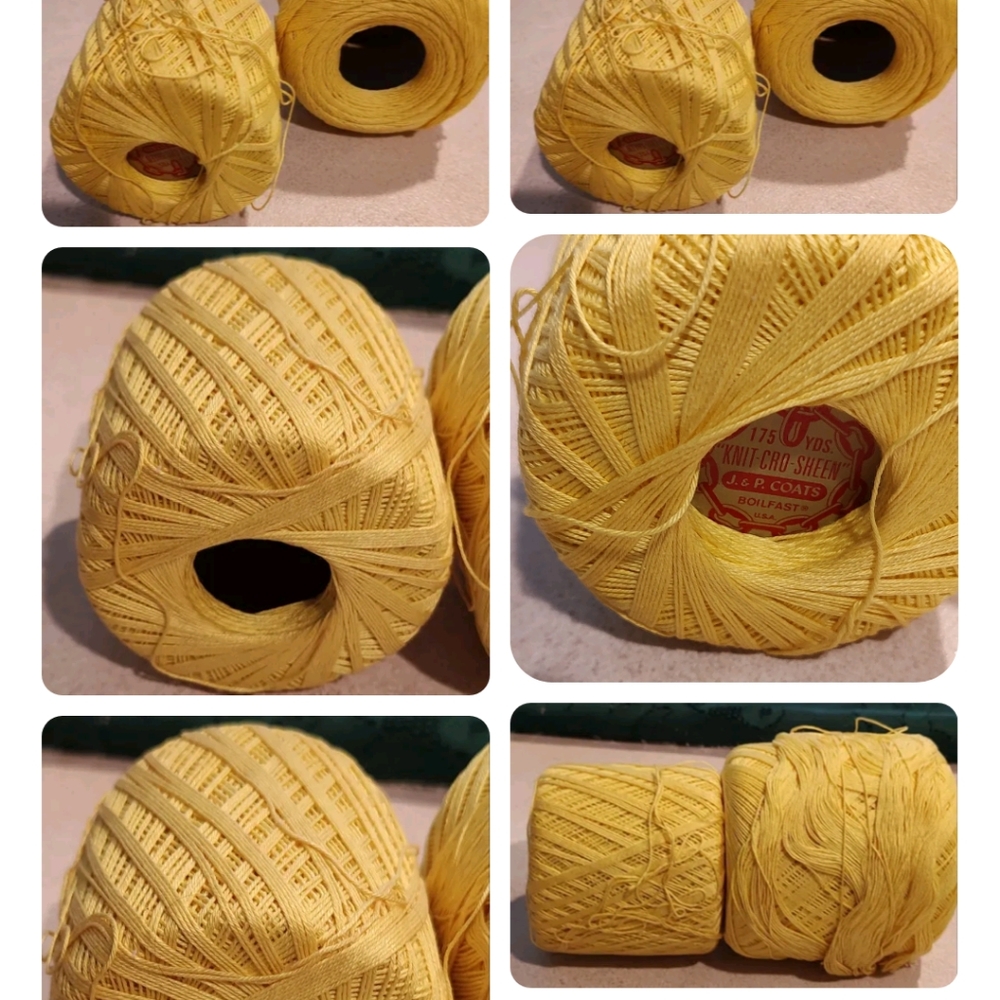 Vintage LOT of 2Crochet ThreadsJ+P CoatsKnit Cro SheenMustard yellowOne 4"